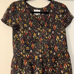 Sezane Black and Floral Button-Up Blouse